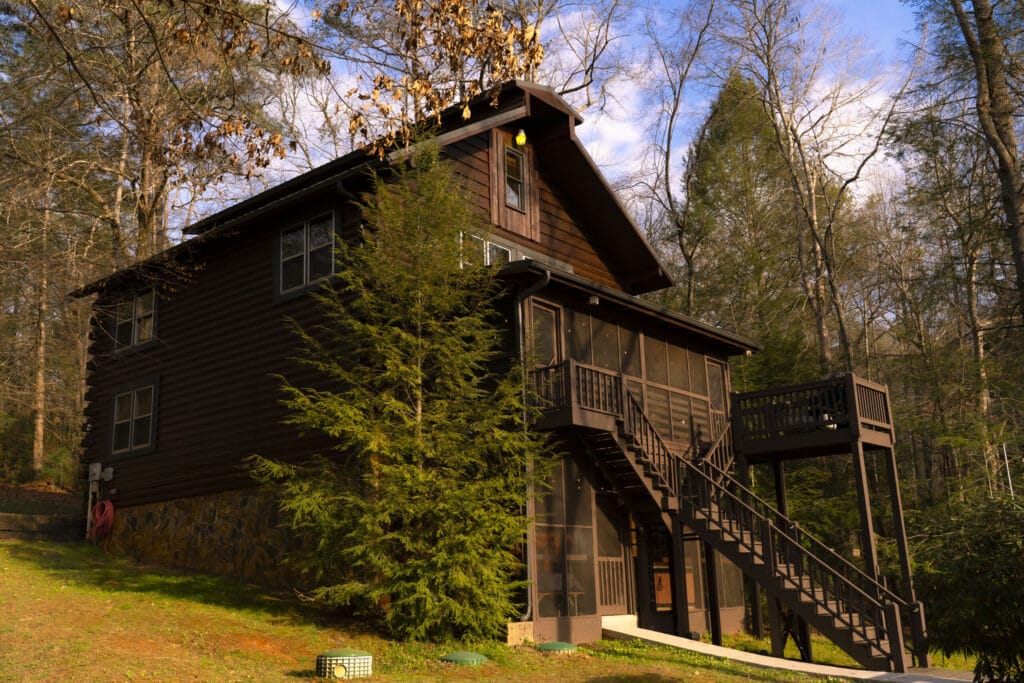 Backside view of the lincoln logs cabin